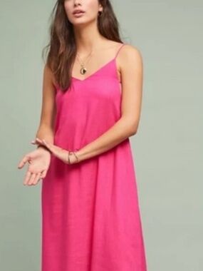 NWT Anthropologie Moon River Valentina Magenta Linen Blend Slip Dress Sz M
